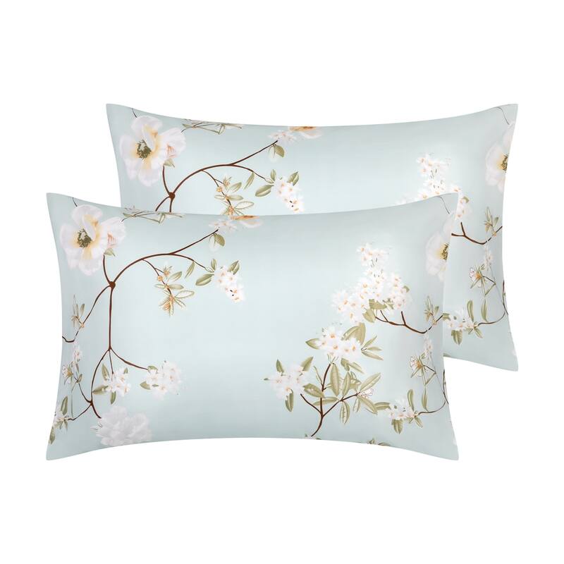 2Pcs Pillowcase w Envelope Closure Floral Pillow Cases for Hair & Skin