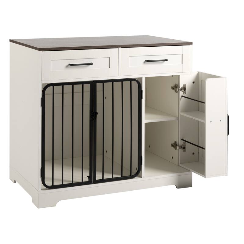 37.4" Dog Crate Furniture, Indoor Dog Kennel with 2 Drawers and Storage Cabinet