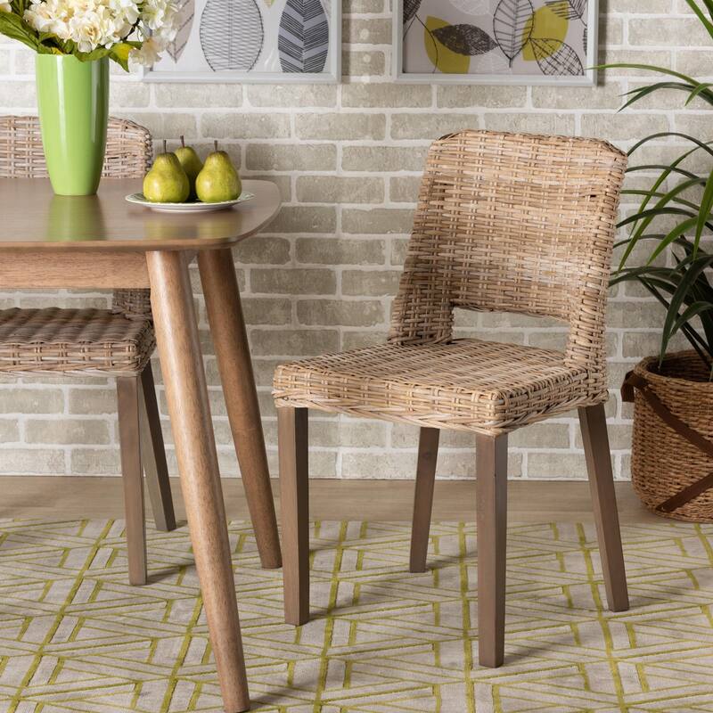 Magy Bohemian Natural Rattan/ Mahogany Wood Dining Chair