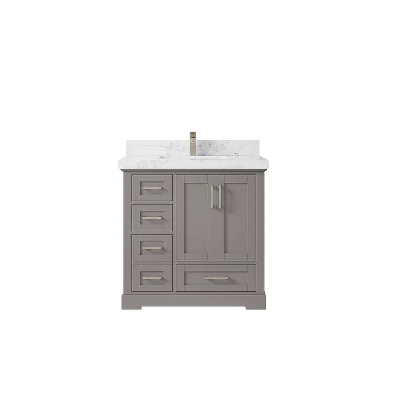 Willow Collections 36 x 22 Boston Center Sink Right Bathroom Vanity with Countertop - 2"Calacatta Nuvo - Elephant Skin Gray