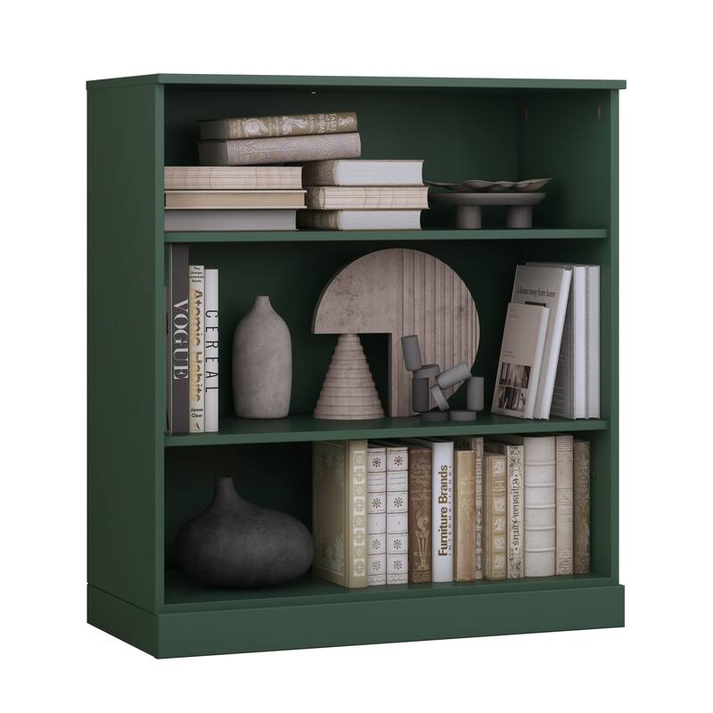 Palace Imports 100% Solid Wood 3-Shelf Bookcase, Adjustable Shelves, 32" Wide, 35.75" Tall