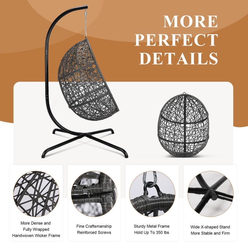 Oversized Egg Chair with Stand, 450 lbs Heavy-Duty Outdoor/Indoor Wicker Hanging Basket Chair