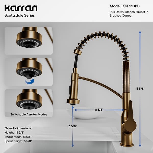 dimension image slide 5 of 9, Karran Scottsdale Single-Handle Pull-Down Sprayer Kitchen Faucet