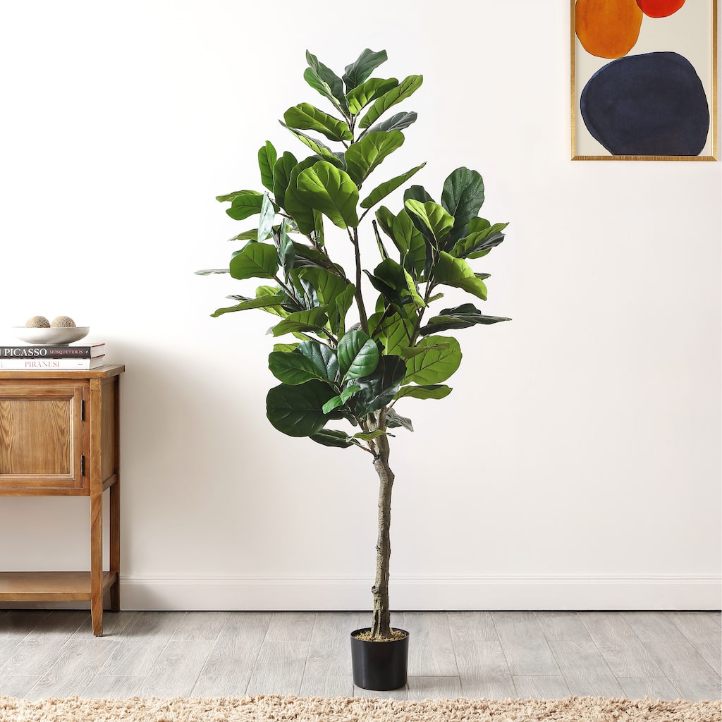 SAFAVIEH Alisa Faux Multi Branch Fiddle Leaf Fig 72-inch Potted Tree - 33" W x 33" D x 72" H - 33Wx33Dx72H