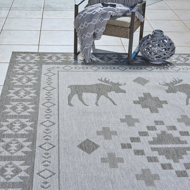Gertmenian Paseo Yoder Grey Rustic Tribal Moose Indoor/ Outdoor Area Rug