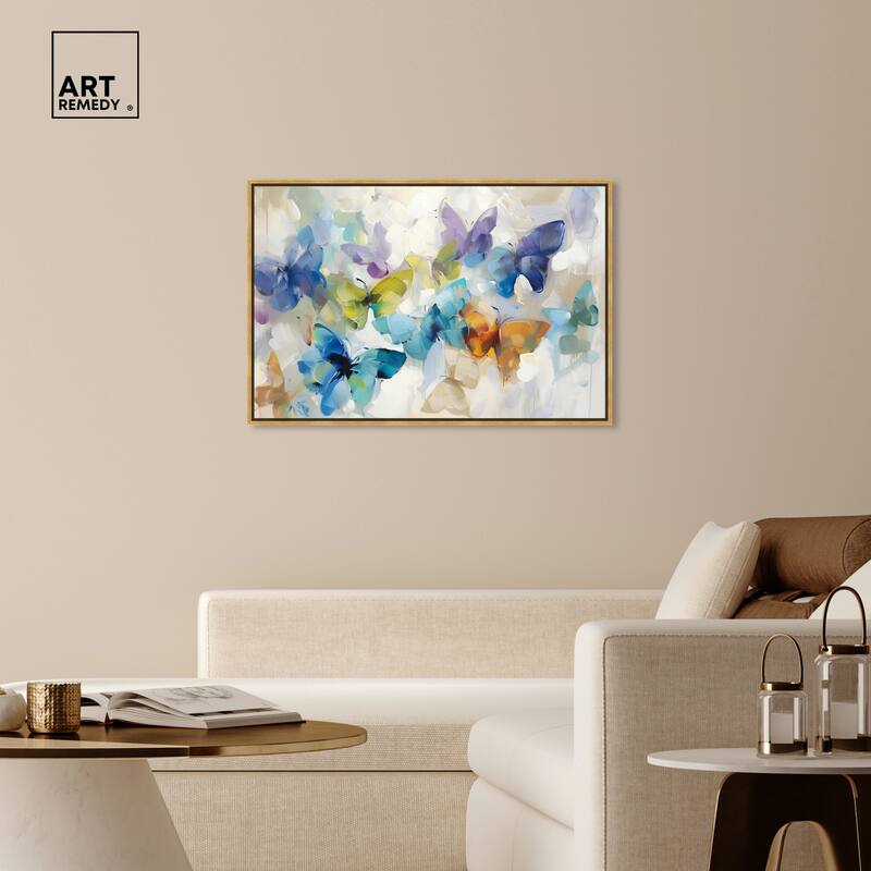 Art Remedy Fluttering Butterflies Framed Butterfly 1 Piece Canvas Wall Art