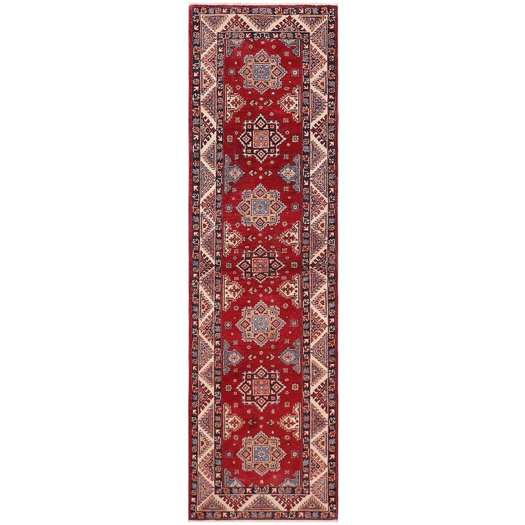 Bohemian Kazak Madison Red/Beige Wool Runner - 2'7'' x 9'6''