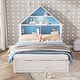 preview thumbnail 2 of 7, White+Blue Full Size House Bed with Bookcase Headboard and LED Light for Kids