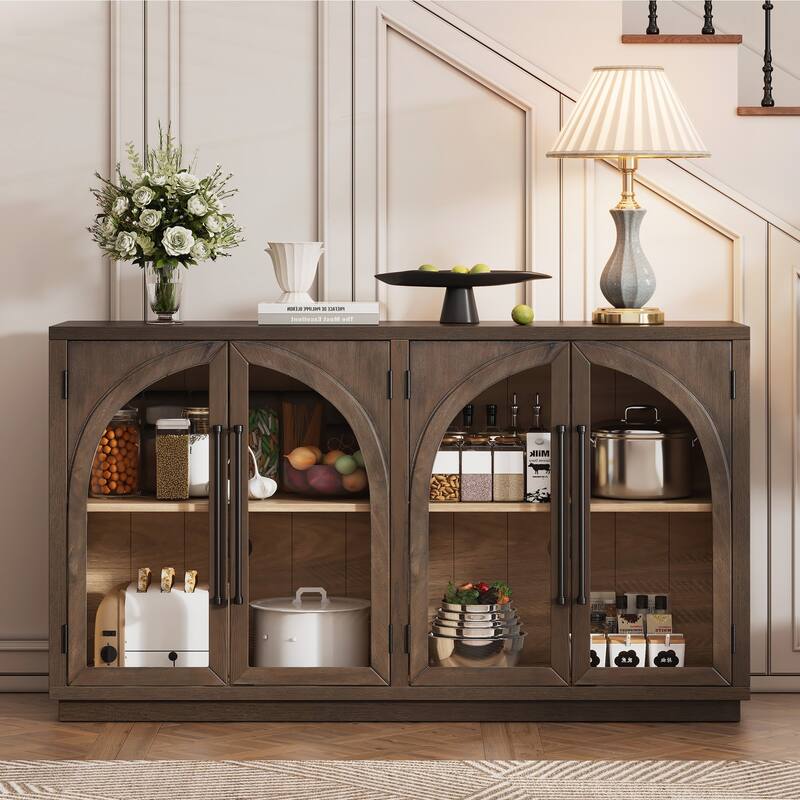 4-Door Large Storage Sideboard Buffet Cabinet - Espresso