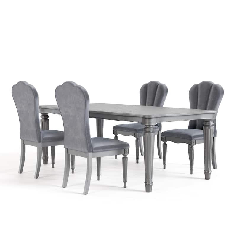 Furniture of America Seabliss Glam 5-Piece Silver Solid Wood Dining Table Set