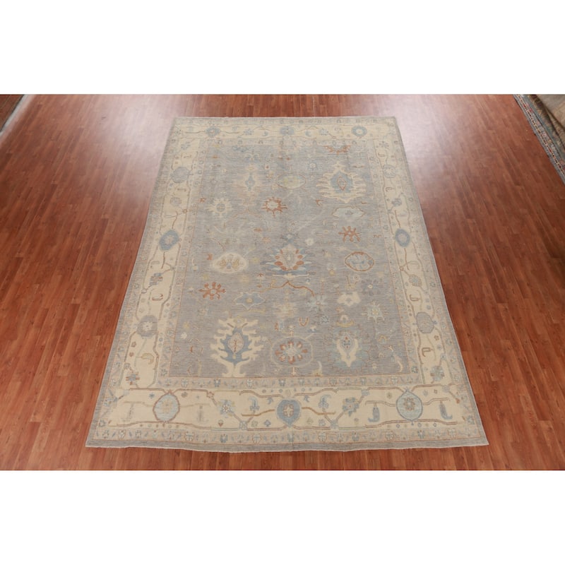Hand Knotted Oriental 100% Wool Carpet Transitional All-Over Greys & Charcoal Oushak Area Rug - 12' 9'' X 8' 10''