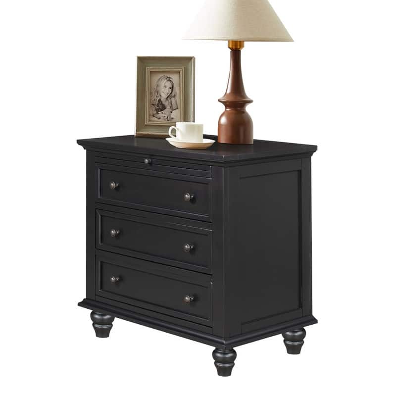 Farmhouse 3-Drawers Wood Nightstands with Pull Out Tray and Solid Wood Legs