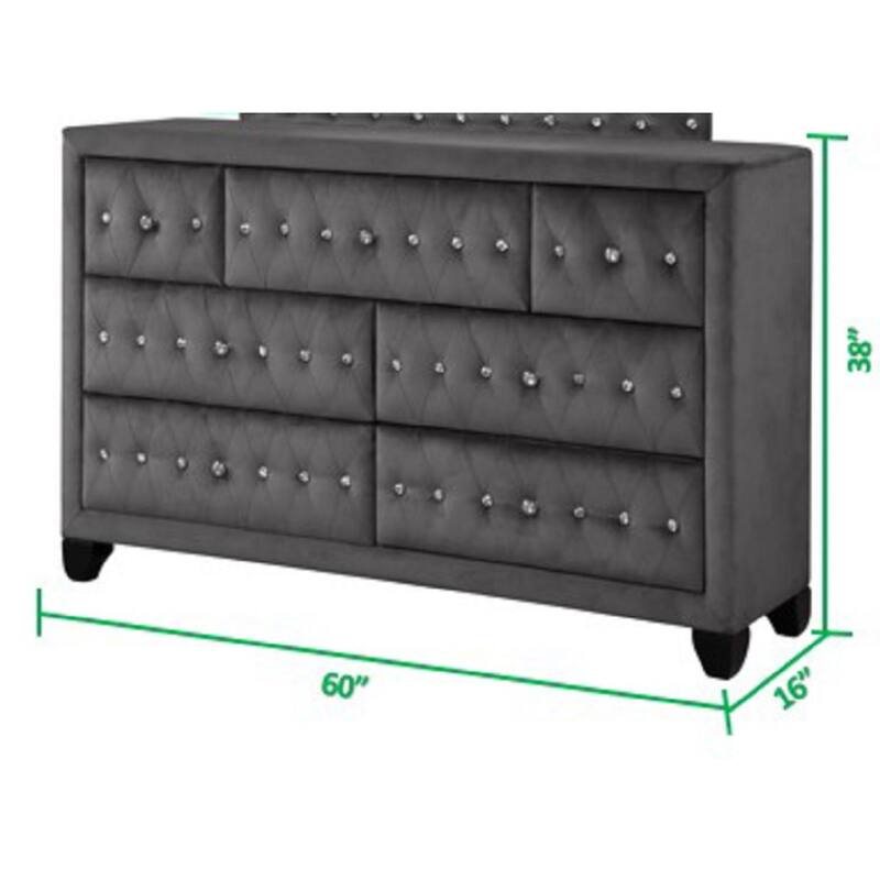 Sophia Crystal Tufted 7-Drawer Dresser finished with Velvet Fabric / Wood