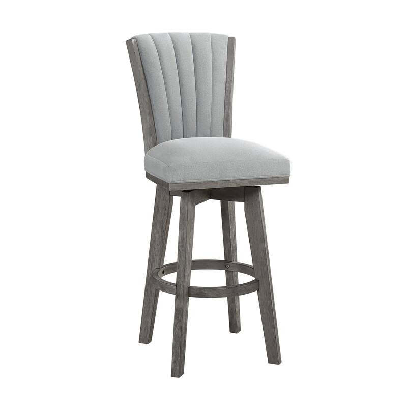 Core Set of 2 Swivel Barstool Chairs, Gray Wood, Channeled Velvet