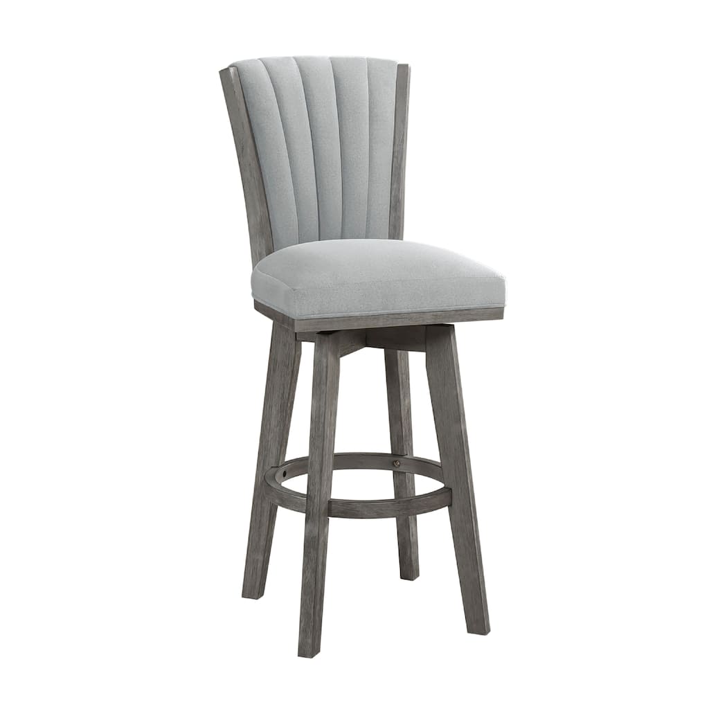 Core Set of 2 Swivel Barstool Chairs, Gray Wood, Channeled Velvet
