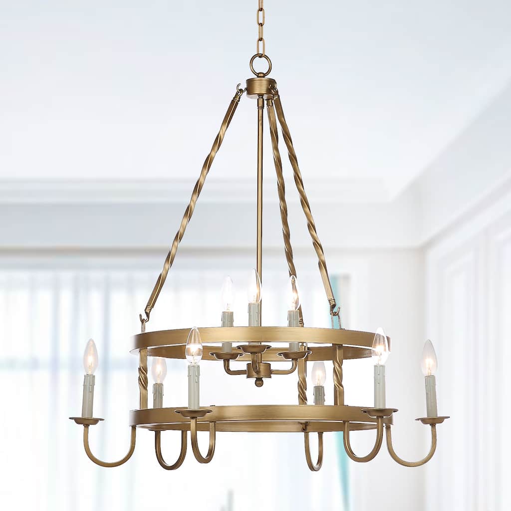 SAFAVIEH Lighting Lakesha Adjustable 9-Light Gold Chandelier - 31" W x 31" D x 38 -108" H