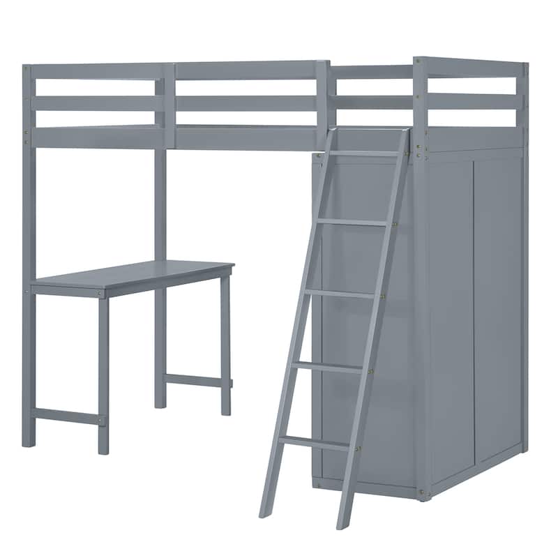 Loft Bed with Wardrobe and Desk and Shelves