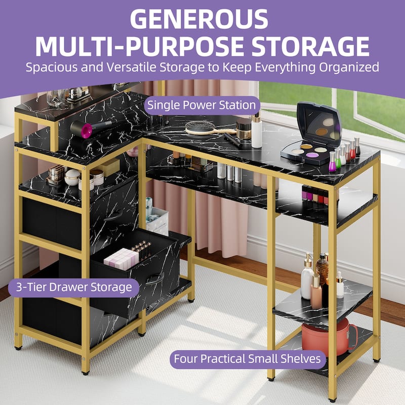 Moasis L Shape Nail Desk With Charger Station