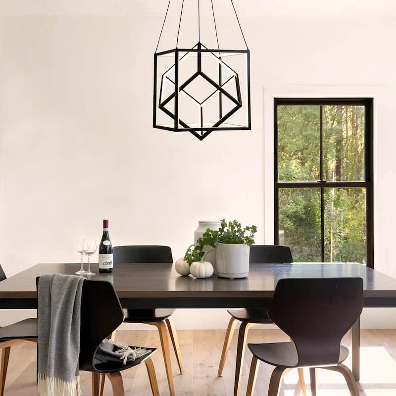C Cattleya Black Modern Geometric Cube Integrated LED Pendant Light