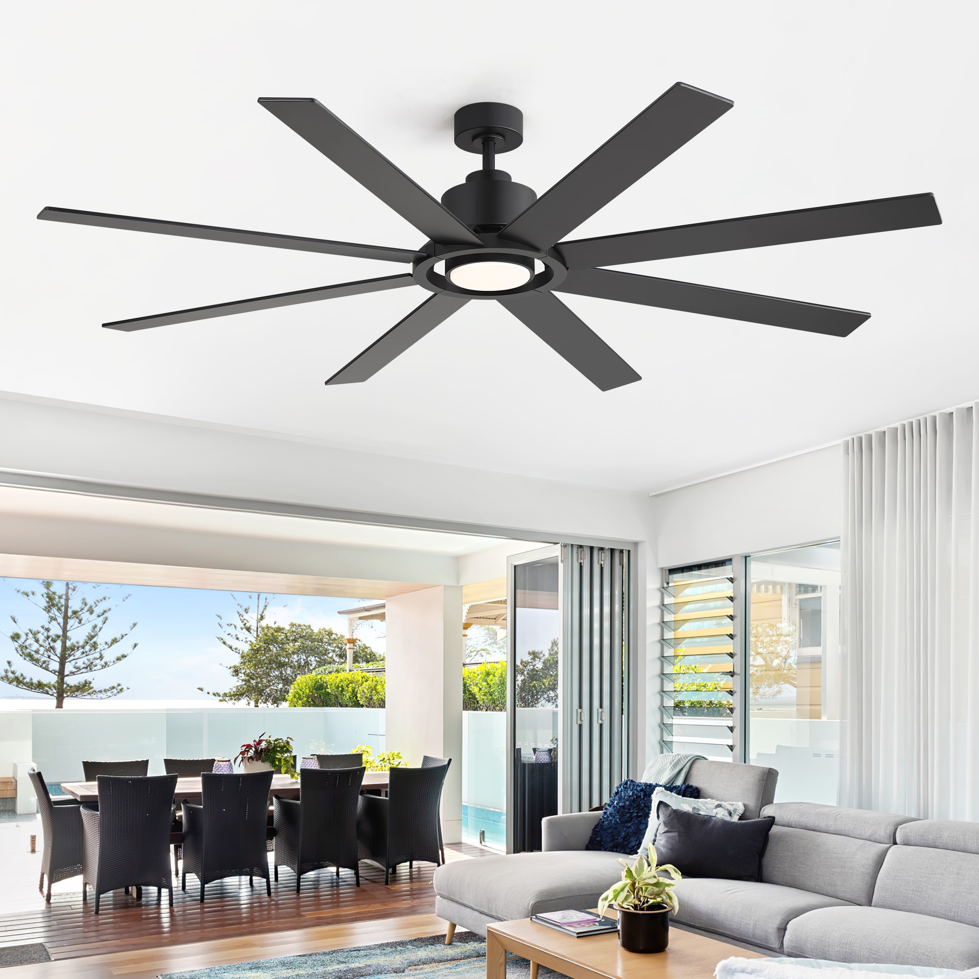 Airsurfer 72" LED Ceiling Fan with Light, 8 Blade DC Motor, Dimmable 3 Color Temps, 6 Speed Reversible