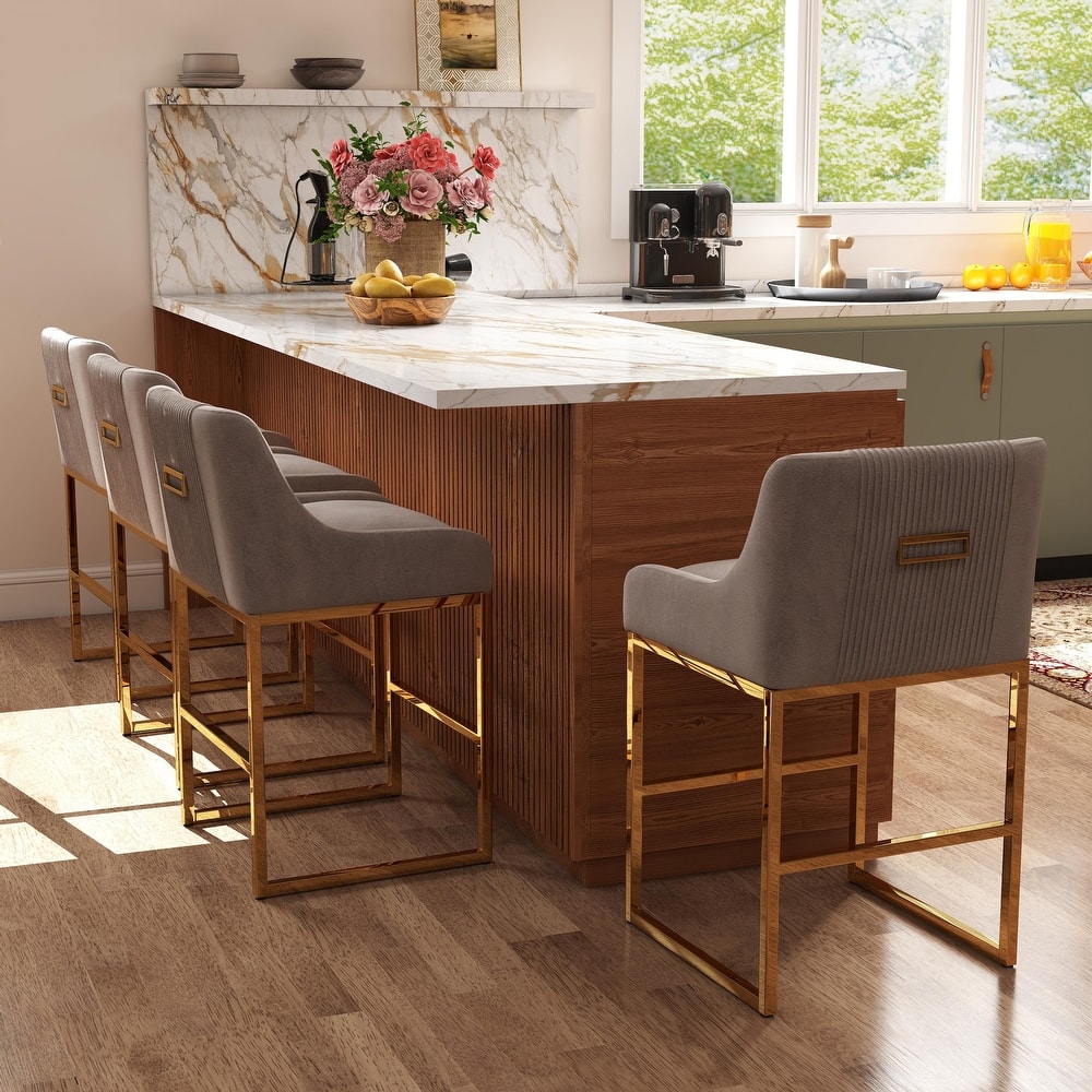 SEYNAR Modern Glam Velvet Golden Matel Frame Counter or High Bar Stools Set of 4