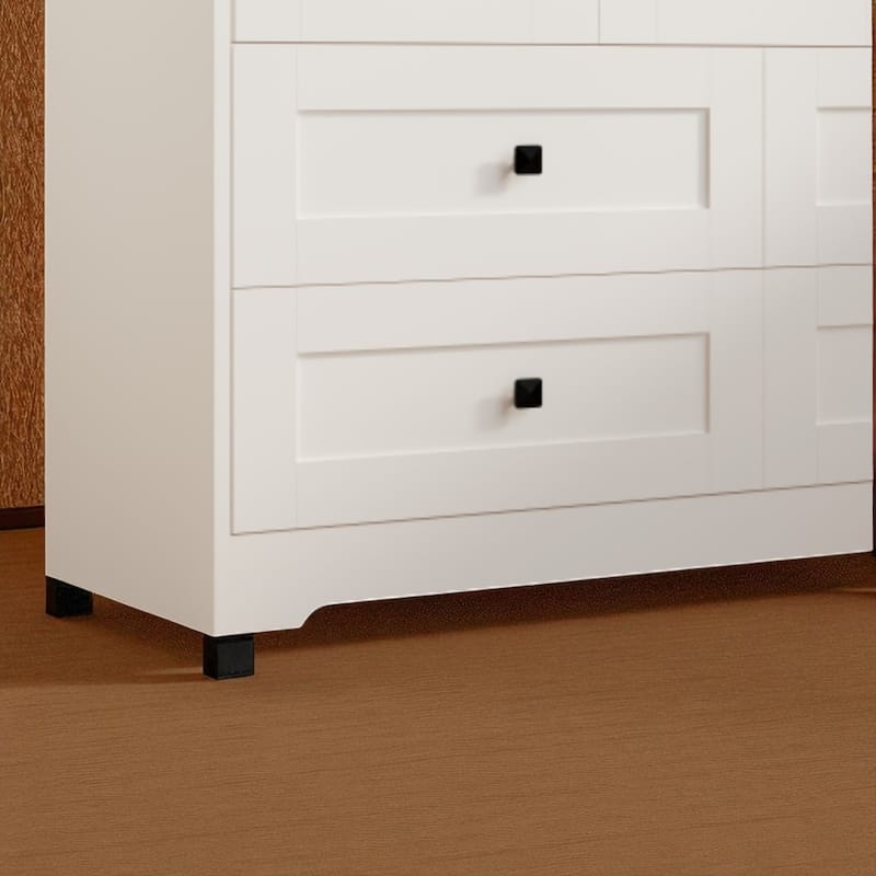 White 7 Drawer Dresser, Modern Chest of Drawers with Farmhouse Barn Door Style, Storage Cabinet for Bedroom and Entryway