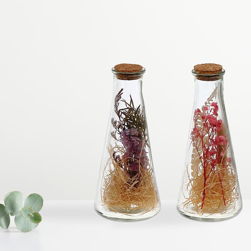 IH Casa Decor Dried Floral Arrangement In Glass Triangular Tube Asstd - Set of 2 - Green