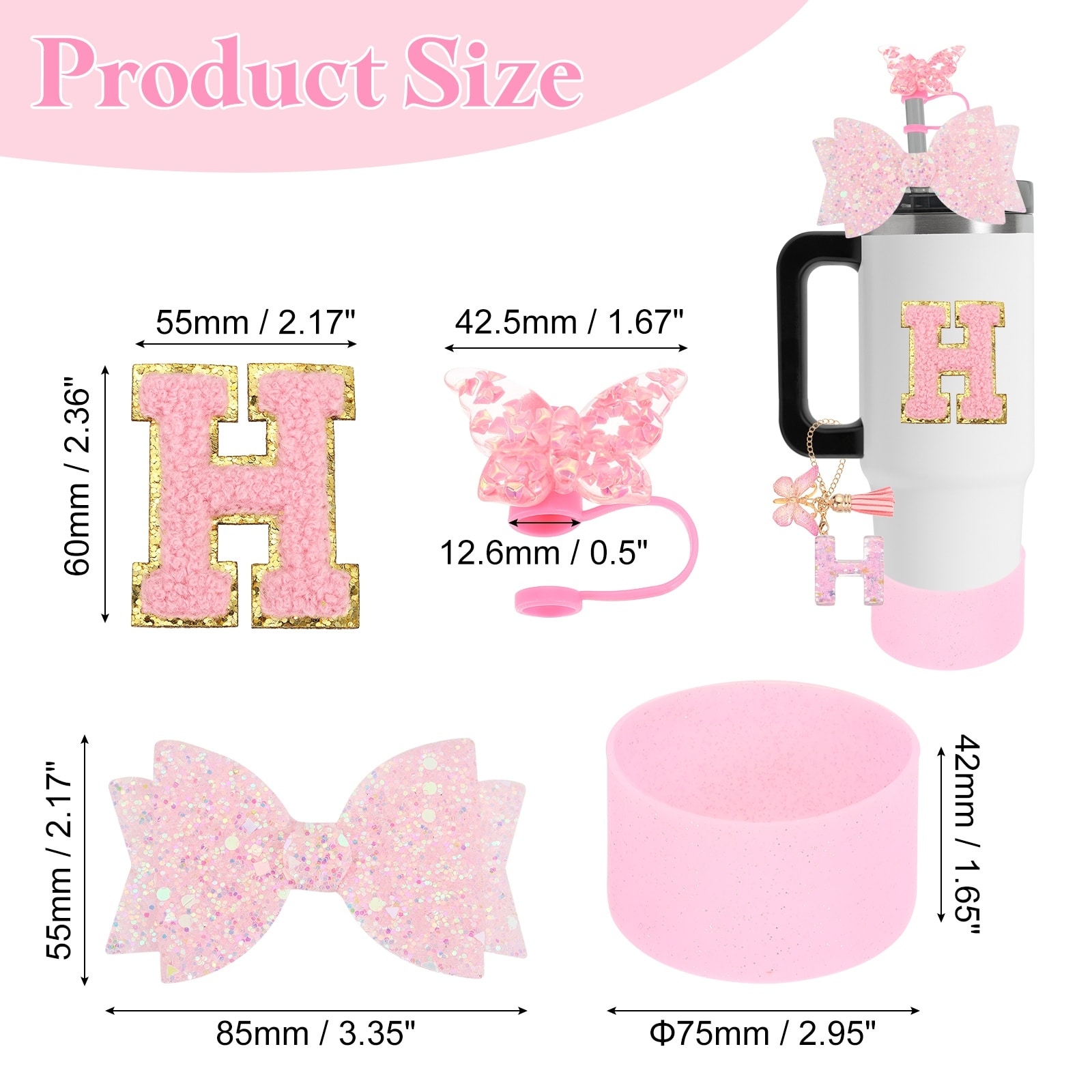 Cup Accessories Set for Cup Tumbler with Handle, Including Silicone Straw Cover, Boot, Spill Proof Stopper, Handle Charm