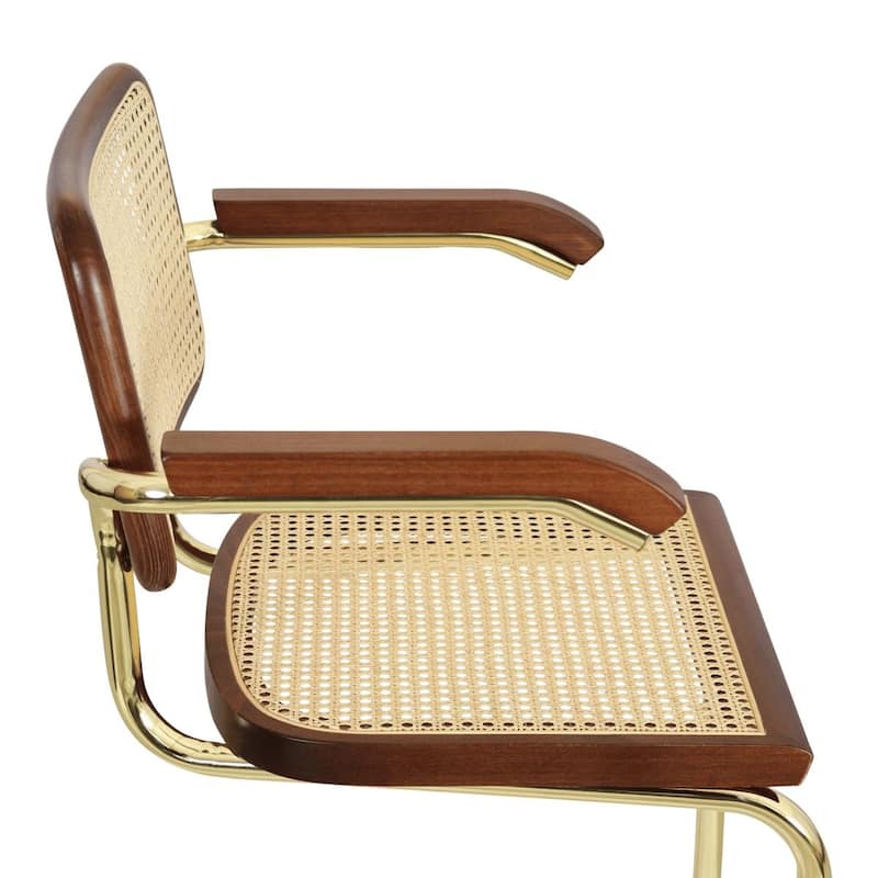Breuer Chair Company Marcel Breuer Cesca Cane Cantilever Armchair Arm Chair w/ Brass Steel Frame (Various Wood & Cane Colors)
