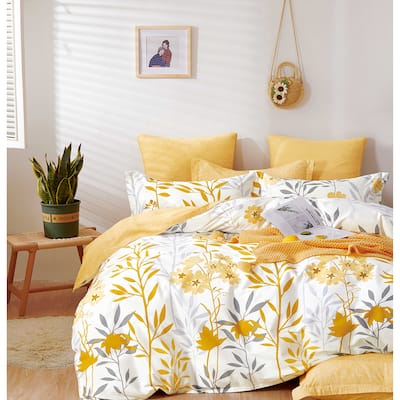 Autumn Yellow Floral 100% Cotton Reversible Comforter Set