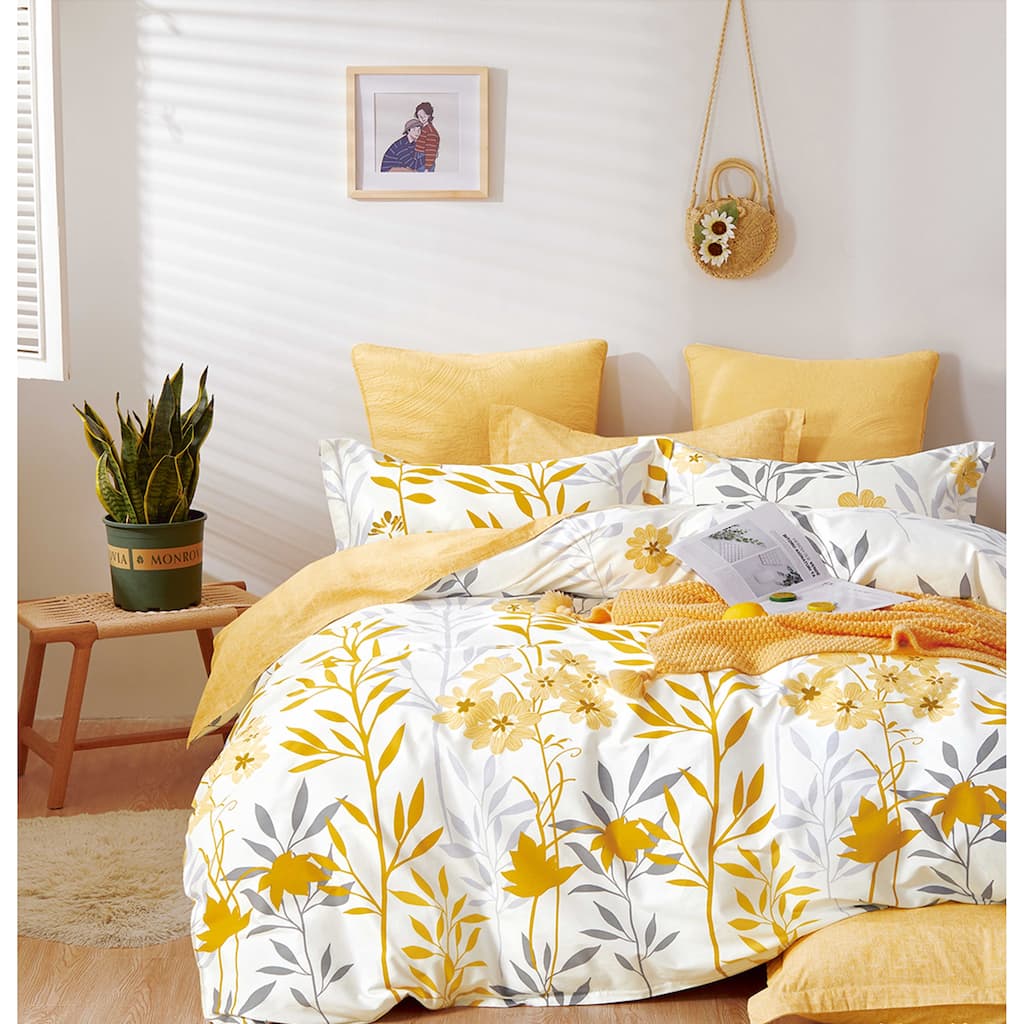 Autumn Yellow Floral 100% Cotton Reversible Comforter Set