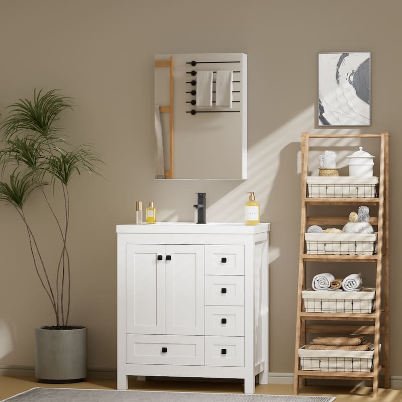 Multi-Function Mirror Cabinet Wall-Mounted Storage with Adjustable Organizer Boxes
