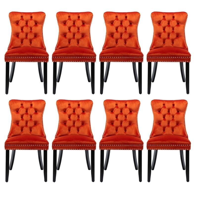 Tufted Naliheads Solid Wood Upholstered Dining Chairs (Set of 8) - Orange BlackLegs