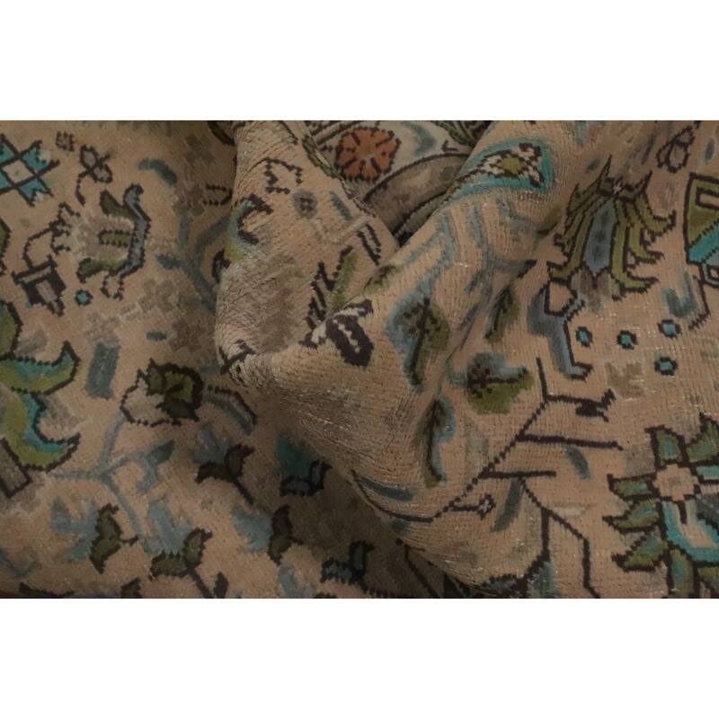 Hand Knotted Oriental 100% Wool Carpet Traditional Floral Beige & Ivories Tabriz Area Rug - 11' 2'' X 8' 0''