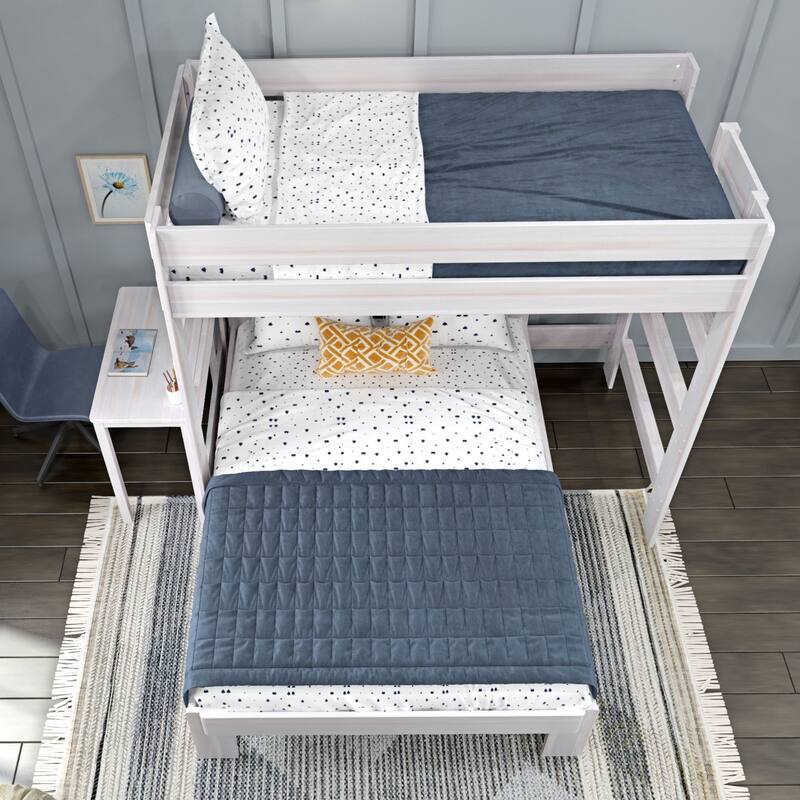 Max and Lily Farmhouse Twin over Full L Shaped Bunk Bed with Desk