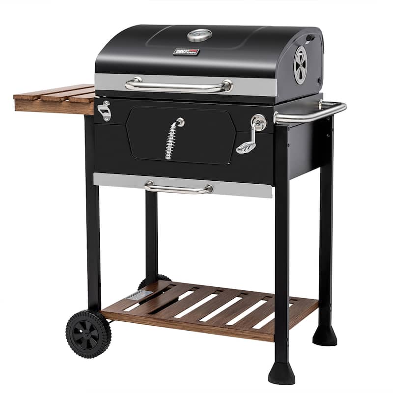 Royal Gourmet 24-Inch Charcoal Grill, BBQ Smoker with Handle and Folding Table, Black
