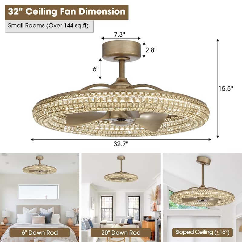 33-in Antique Bronze 3-Blade Crystal LED Ceiling Fan with Remote
