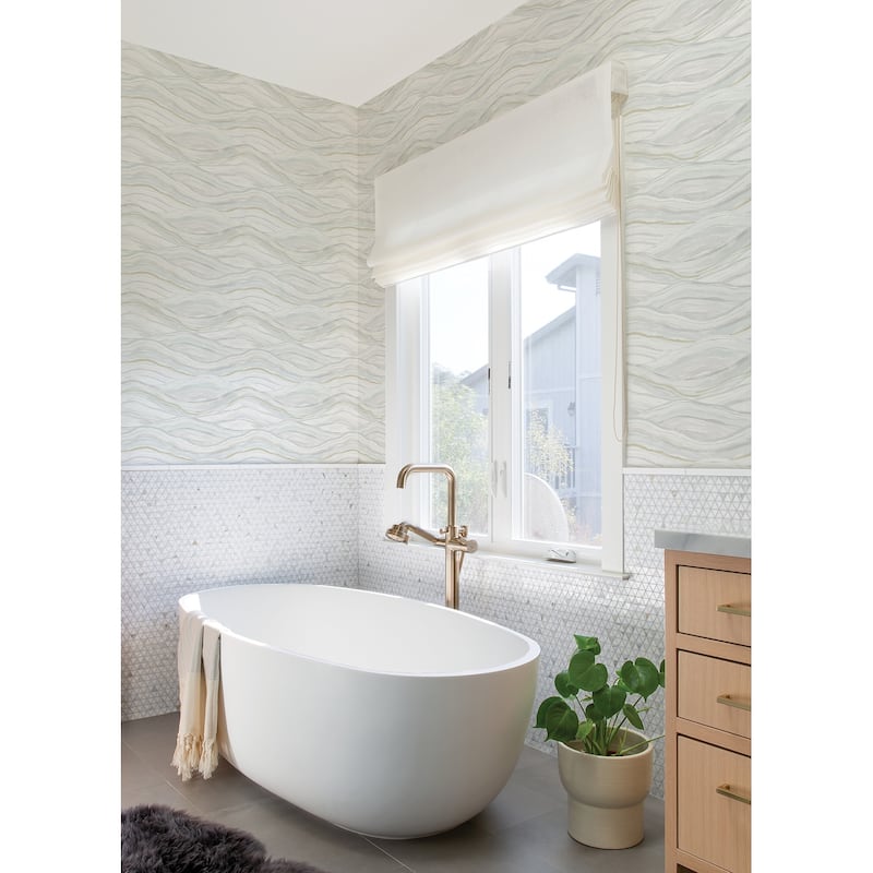 A-Street Prints Dorea Light Blue Striated Waves Wallpaper