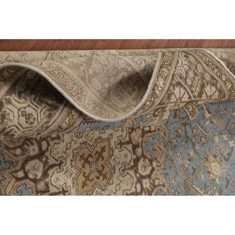 Hand Knotted Oriental 100% Wool Carpet Traditional Medallion Navy Blue & Blues Tabriz Area Rug - 9' 5'' X 6' 7''