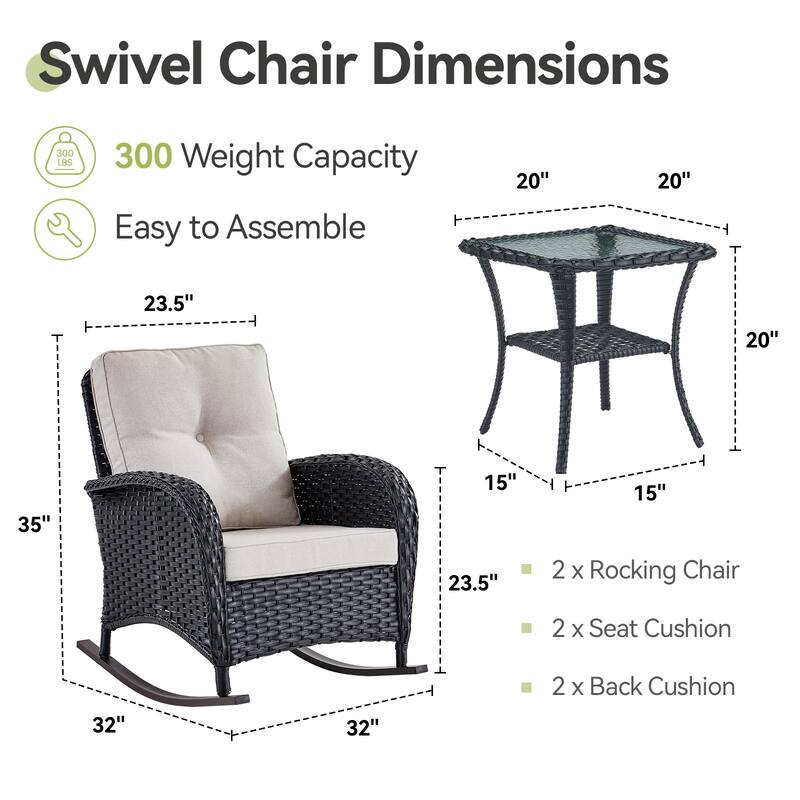 Outdoor Rocking Chair with Side Table Black-Beige - Black