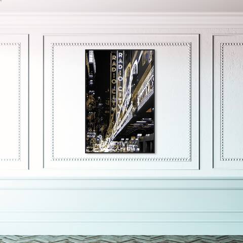 Oliver Gal 'Radio City Music Hall' Cities and Skylines Wall Art Framed Canvas Print United States Cities - Gold, Black