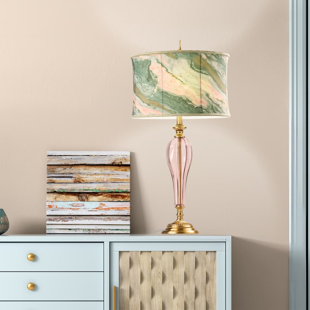 Clara River of Goods Pink/Green Drum Shade 33-Inch Table Lamp - 17" x 17" x 33"