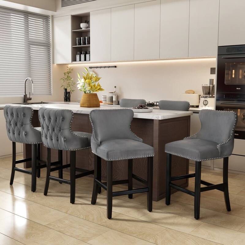 Upholstered Wing Back Bar Stools (Set of 6)