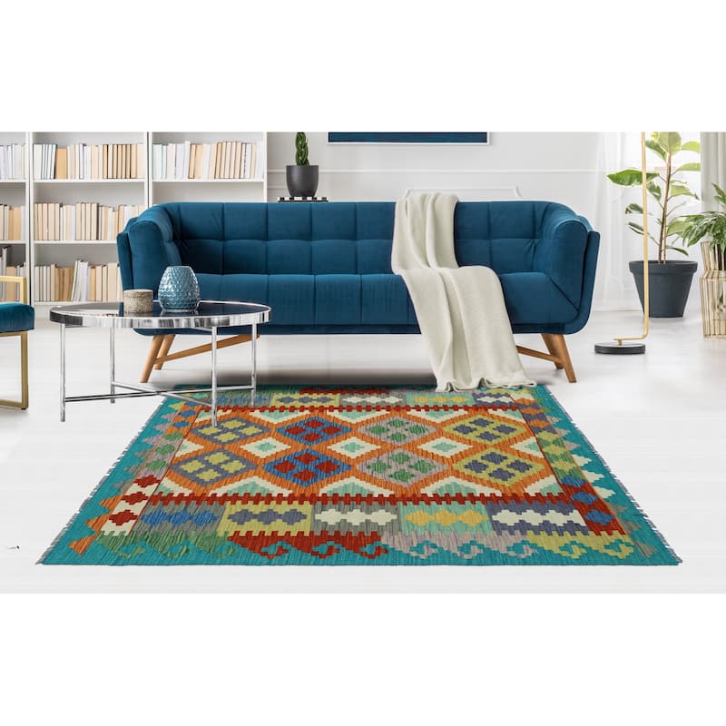 Flatweave Lon Rust/Green Rug - 4'1" x 5'10"