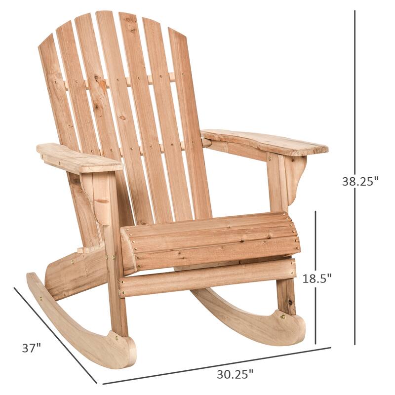 Outsunny Wooden Adirondack Rocking Chair with Slatted Wooden Design, Fanned Back, & Classic Rustic Style, Teak