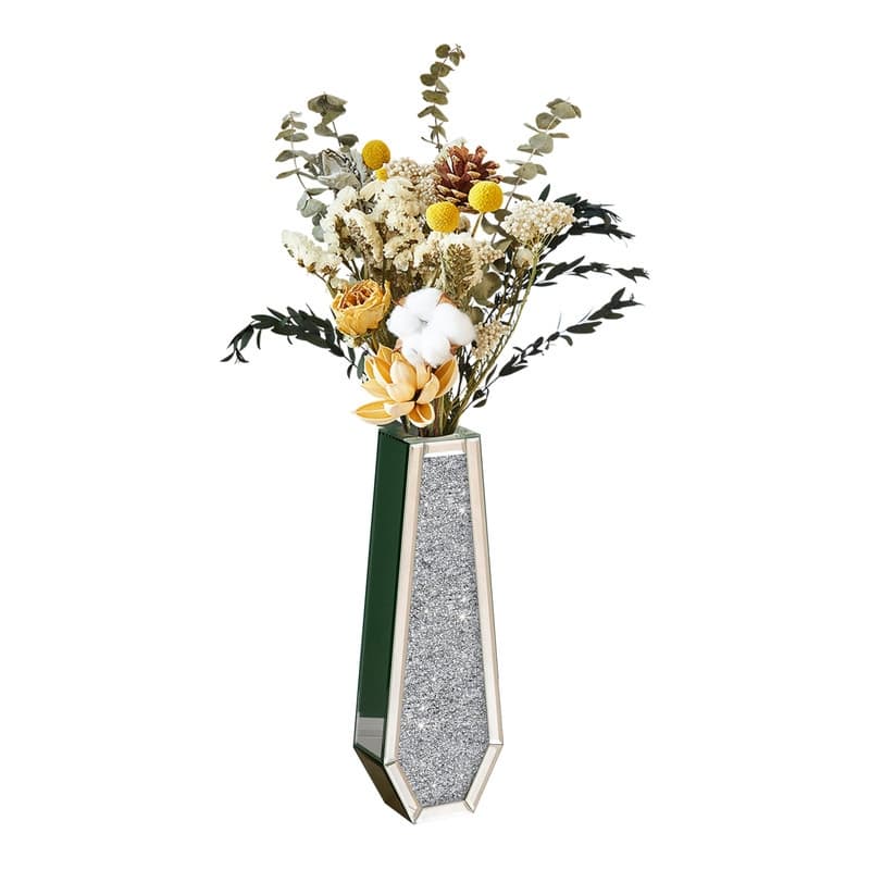 Glam Tall Crushed Diamond Floor Vase Crystal Silver for Home Decor