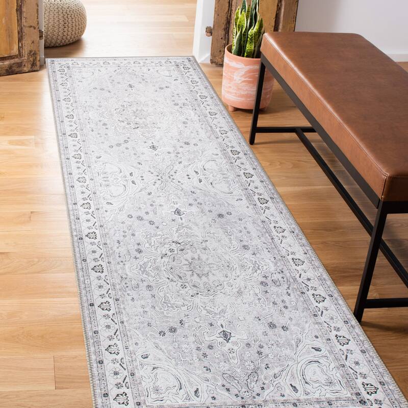 Transitional Medallion Machine Washable Area Rug