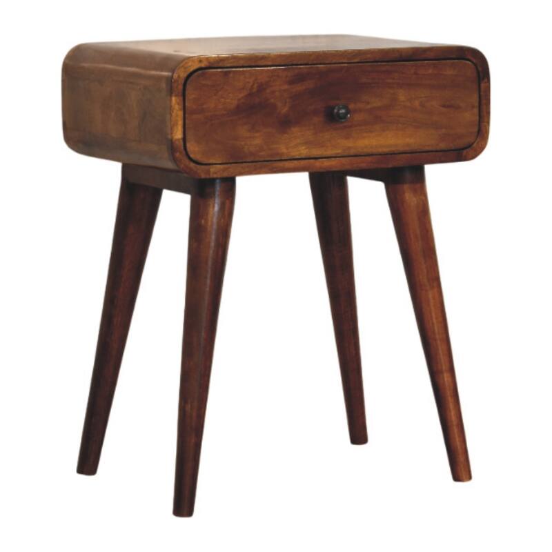Chestnut Nightstand with Drawer, Nordic Legs, Solid Mango Wood