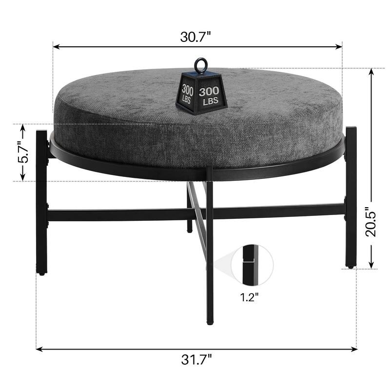 Chenille Fabric Round Ottoman, Coffee Table Bench with Metal Legs