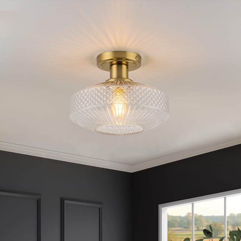 10'' Mid-Century Textured Glass Semi Flush Mount